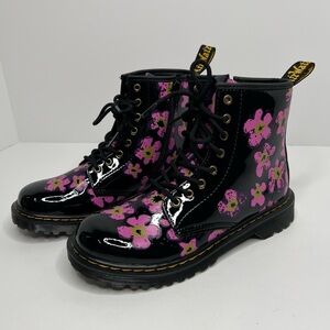 Dr. Martens Pansey Fayre Patent Combat Boot Black/Pink Floral Unisex